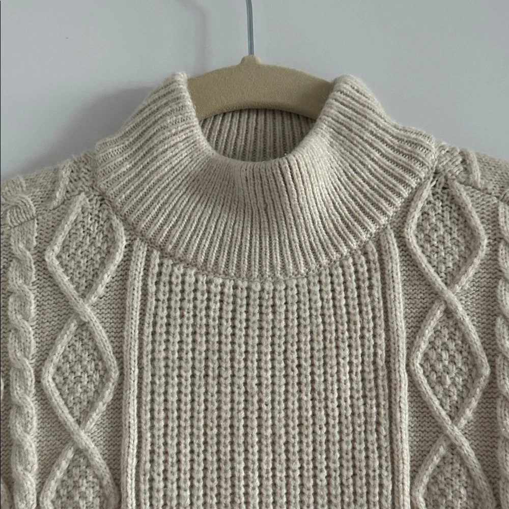 Express Brand Women’s Cream Cable Knit Turtleneck Sweater - Picture 3 of 6